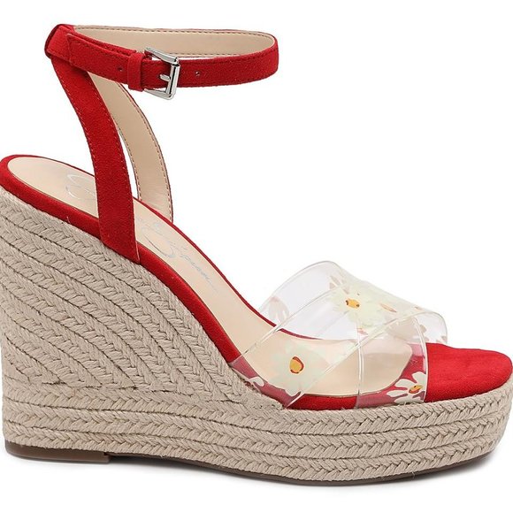 JESSICA SIMPSON Red Clear Flower Wedge Heel Sandal Shoes - Picture 4 of 4